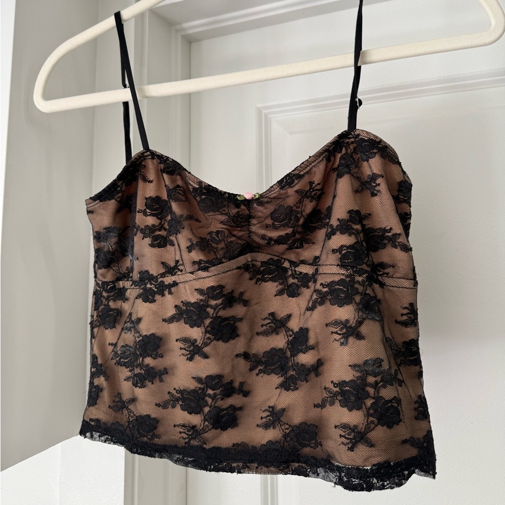 Floral Lace Black and Brown Women's Top